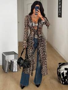 Coolane Women's Fall/All-Season Rave Renaissance Fair Hippie Music Festival Gyaru Mesh Straps Ruffle Ribbon Long Coat /Cover Up - Apricot - View 1