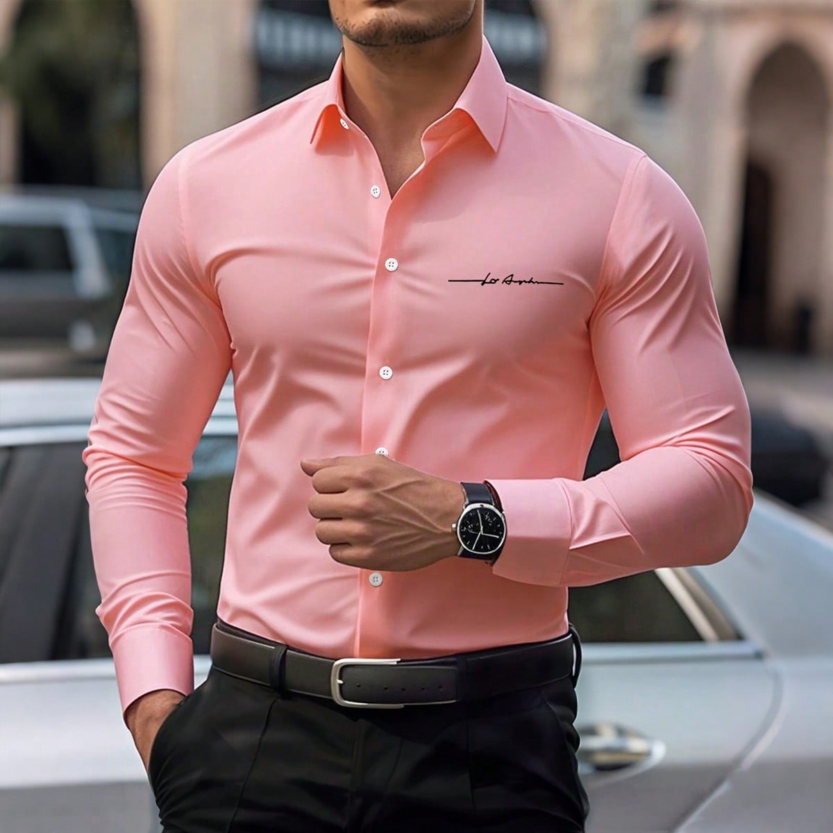 Camisa de manga larga casual de moda para hombres, formal, ceremonia