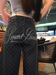 DAZY 女士做旧水洗韩式休闲牛仔裤 - 黑色 - 查看 2