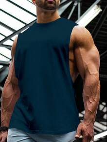 GymBeat 男士字母印花休闲运动背心 - 藏蓝色 - 查看 2