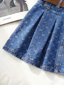 GlowEve 女士菱形格纹百褶休闲百搭约会外出牛仔迷你裙 - 藍色 - 查看 6