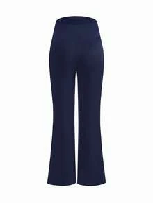 Modmama Maternity Solid Color Adjustable Waist Casual Flare Pants - Navy Blue - View 8