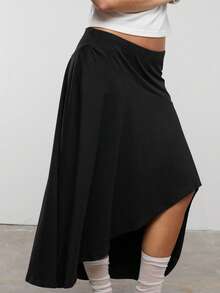 COUREZ Asymmetric Hem Low Waist Midi Skirt/Y2K Spring Clothes For Women Cute Sexy Skirts For Women Going Out Party Rave Festival Outfits Summer Skirts Summer Outfits - Black - View 7