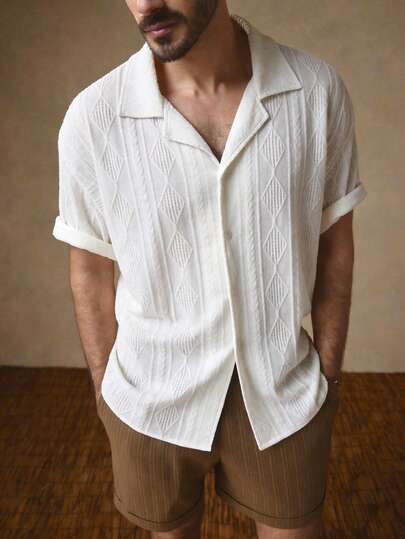 HIMLAND Men's Casual Polka Dot Print Shirt And Shorts Set Men's Short Sleeve Single-Breasted Shirt And Shorts Casual Suit Multi-Piece Set  Daily Essential Wardrobe Staple Basic Style All-Match Style Go-To Piece Mix-And-Match Item Casual Versatile Style Daily Essential Wardrobe Staple Basic Style All-Match Style Go-To Piece Mix-And-Match Item Casual Versatile Style  Summer Wardrobe Essentials Casual Outfit Ideas Laid-Back Look Tape Design For Husband Boyfriend Gift Simple Fashion Commuting