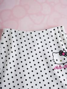 HELLO KITTY AND FRIENDS | SHEIN Women's Polka Dot Pattern Fishtail Hem Fashionable Midi Skirt - White - View 3