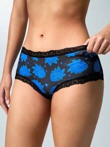 Rick and Morty X SHEIN 3pcs Women's Lace Trim Black Series Panties, Dark Style - Black - View 6