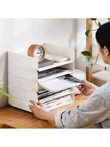 2/4pcs Stackable File Tray Organizer - A4 Paper Sorting Desktop Tray With 2/4 Tier File Racks, Office & Study Supplies, Desk Organizer - Back To School Essential - Multicolor - View 7