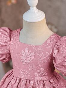 女婴连体优雅撞色编织无袖套头连衣裙，饰有大蝴蝶图案。适合派对、聚会和外出等场合。 - 粉色 - 查看 4