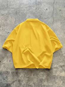 SWAVVY Men's Woven Casual Loose Fit Short Sleeve Shirt Mens Oversized Cropped Shirt Mens Cropped Short Sleeve Shirts Short Sleeve Boxy Men Lemon Shirt Yellow Cropped Men Shirts Boxy Cropped Men Shirts - Yellow - View 2