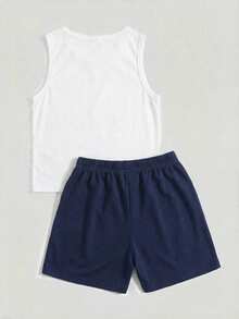 SHEIN 男童休闲舒适字母印花两件套 - 彩色 - 查看 2