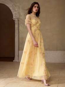 MOTF PREMIUM 女士优雅碎花长裙 - 黃色 - 查看 6