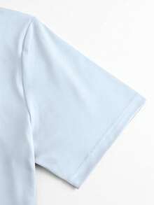 EMERY ROSE 心形图案休闲简约圆领短袖加大码T恤 - 霧霾藍 - 查看 3