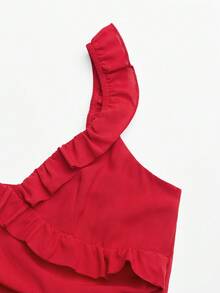 GlowEve Casual Vacation Asymmetrical Ruffle V-Neck Sleeveless Camisole Dress, Red, Summer - Red - View 5