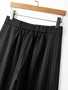 SHEIN Franclia Women's Striped Casual Versatile Wide Leg Pants For Daily Wear - Dark Grey - View 6