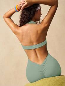 VARSIVA Women's Sexy Minimalist Solid Color Backless Halter Jumpsuit - Mint Green - View 7
