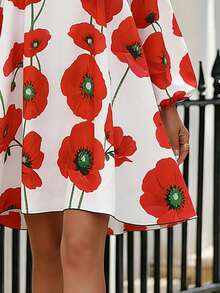 EMERY ROSE Spring/Summer New V-Neck Long Sleeve Casual Floral Print Colorblock Mini Dress For Women - Multicolor - View 3
