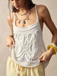 Bohemela Women's Summer Leisure Vacation Romantic Elegance French Beach Bohemian Country Music Festival Knitted 3D Pattern A-Line White Knitted Top, Summer Outfits For Women,Free And Relaxed Style Of Dressing,Beach Outfit,Summer Vacation Outfits, Party Outfit - White - View 4