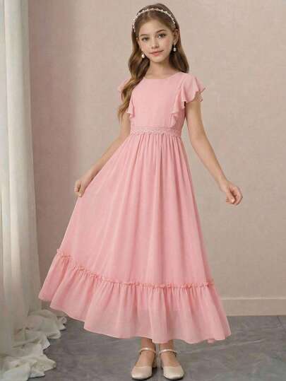 Pitira Tween Girls Elegant Long Chiffon Dress, Suitable For Weddings, Parties, Piano Recitals, Orchestra Performances, Violin Competitions