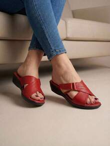 Huarache De Piel Dama Cómodo Ligero  Cruzado Suave Confort - Rojo - Ver 4