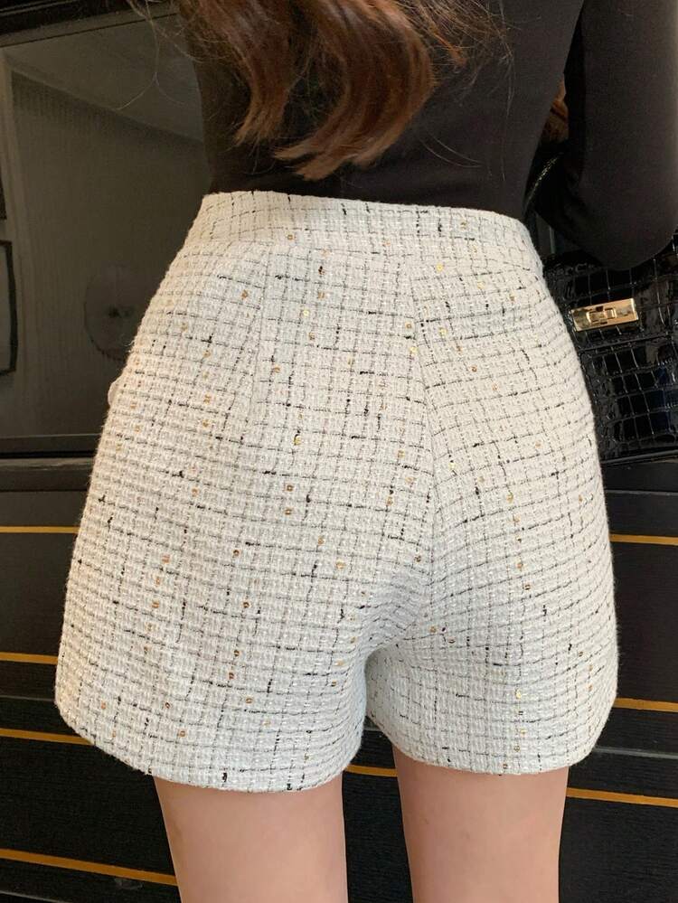 Women's Elegant Textured Faux Pocket Shorts, Summer