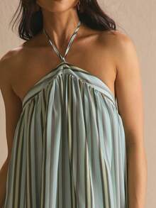 MUSERA Vestido mini de verano con cuello halter y estampado de rayas, fluido y cómodo, lindo y apropiado para uso diario, vacaciones, días soleados y eventos sociales como Pascua - Multicolor - Ver 3