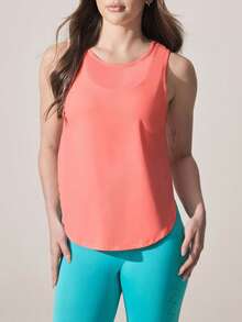 Core Rhythm Solid Color Asymmetric Hem Round Neck Fashionable Sports Tank Top - Pink - View 5
