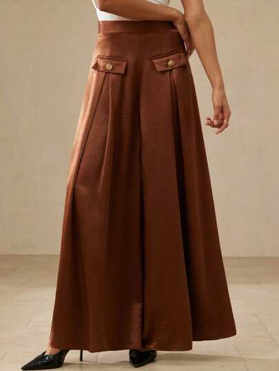 Aveloria Rosie Elegant Vintage Versatile Commuter Design Satin Pleated Wide Leg Pants