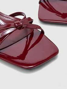 CUCCOO BIZCHIC 女士鞋履 春夏新款酒红色条纹露趾中跟凉鞋 简约时尚舒适 日常百搭通勤凉鞋 女士鞋履 - ~酒紅 - 查看 8