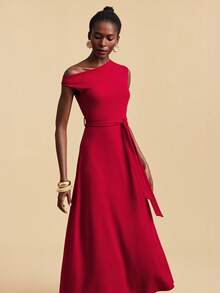 Travachic Elegantes Kleid mit schräger Schulter und ärmellos - Rot - Übersicht 6