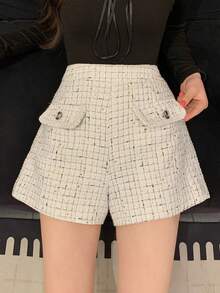 DAZY 女士优雅纹理仿口袋短裤，夏季 - 白色 - 查看 12