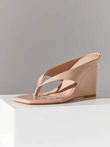 SHUZIA Sandal đế xuồng xỏ ngón thoải mái dành cho nữ - Màu be - Xem 7