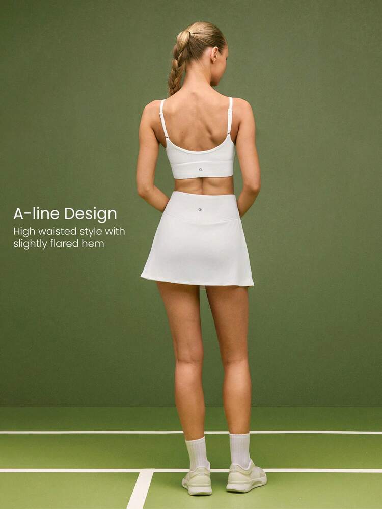 FeatherFit™-Air Ace The Day Buttery-Soft Sweat-Wicking Adjustable Elastic Waist Built-In Shorts Side Pockets Anti-Slip Grips A-Line Mini Skirt Light Support Low Impact Tennis Golf Pickleball Daily Active Wear