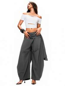 TypaGal 女士纯色褶裥腰部宽松裤 - 灰色 - 查看 6