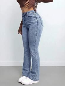 SHEIN Tall Quần jeans nữ dáng ôm vừa vặn, co giãn, ống loe, thích hợp cho nữ cao, thích hợp mặc vào đêm giao thừa và Giáng sinh. - Rửa nhẹ - Xem 7