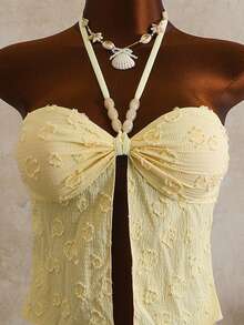 Zestiva 2026 New Spring/Summer Women 2pcs Yellow Bandeau Bikini Set, Beach Vacation Casual Swimwear Cream Bikini Two Pieces Vacation Set - Yellow - View 4