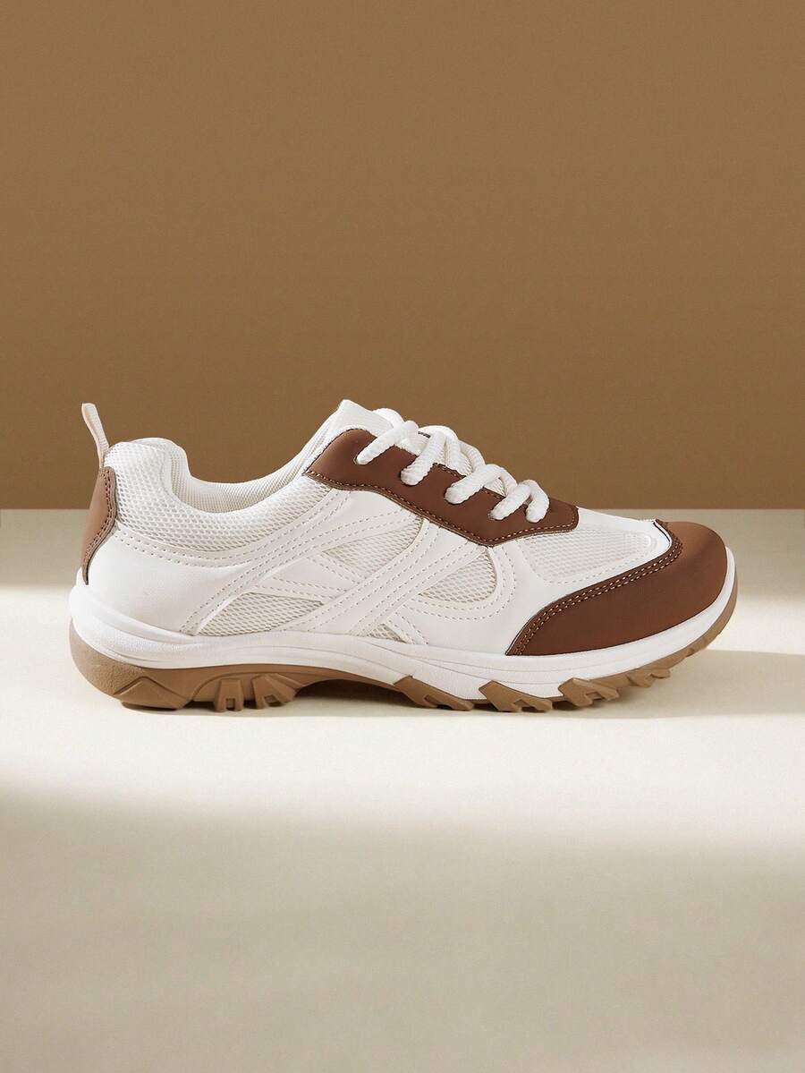 CUCCOO EASI Women's Lace-Up Casual Comfortable Sneakers For Daily Wear - Brown . - View 1