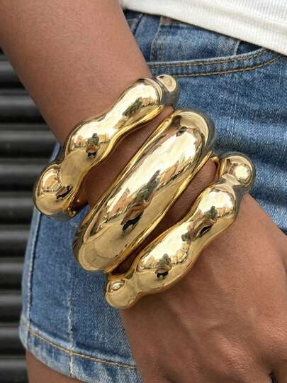 Rovax 3/1pc Vintage Elegant Fashion Minimalist CCB Resin Lightweight Open Bangle Set, Suitable For Women Daily, Party, Wedding Wear, Stackable, Holiday Gift