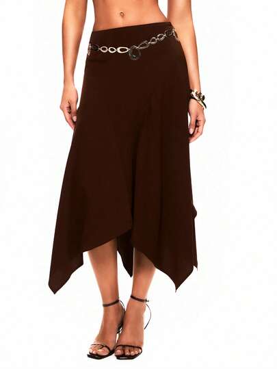 TypaGal Y2K Sexy Summer Brown Stylish Chic Bold Modern Women's Fashion Carnival Party Beach Vacation Street Casual  Asymmetric Hem Casual Skirt Asymmetrical Skirt Brown Skirt For Women High Low Skirt