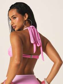MISSGUIDED Two Piece Ombre Halter Bikini Set With Sweetheart Neckline And High Rise Bottom For Summer Beach - Pink - View 2