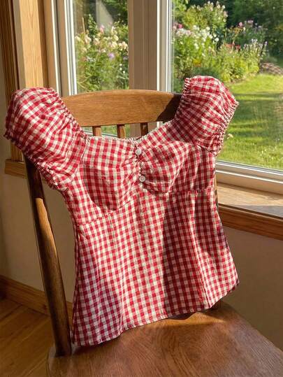 SHEIN Camisa de cuadros con tirantes en la espalda, de estilo minimalista y cómodo para niñas jóvenes