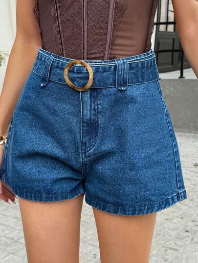 Livesso Women's Casual Loose Denim Shorts With Round Ring Design