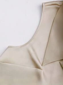 Franclia 女士加大码缎面翻领无袖纽扣衬衫 - 杏色 - 查看 5