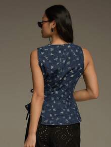 COSMINA 女士系带设计时尚百搭休闲牛仔上衣 - 藍色 - 查看 2