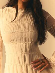 Athîral 女士休闲度假白色褶皱迷你连衣裙 - 米色 - 查看 5