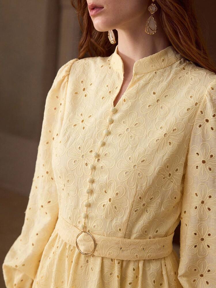 WOMEN'S ELEGANT SCHIFFY SOLID COLOR BELTED DRESS, SPRING/AUTUMN