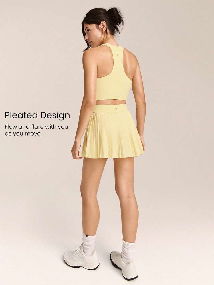 Swing And Shine Lightweight Sweat-Wicking Quick-Dry UPF 50+ Odor Control Built-In Shorts Side Pockets Pleated Tennis Skirt Golf Pickleball Daily Casual Wear