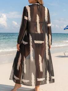 Swim Chiccia Plus Size Women Tie-Dye Loose Cardigan Kimono - Black and White - View 2