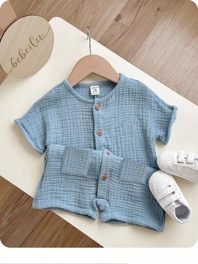 Neugeborenen Baby Jungen süßer lässiger einfarbiger Kurzarm Romper Shorts Set, Sommer