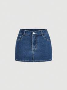 Sweetra Fashionable Casual Women Elegant Sleeveless Top Paired With Denim Skirt Suit - Medium Wash - View 5