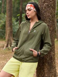 In My Nature Women's Hooded Zipper Pocket Casual Versatile Daily Outdoor Regular Long Sleeve Jacket - Army Green - View 5